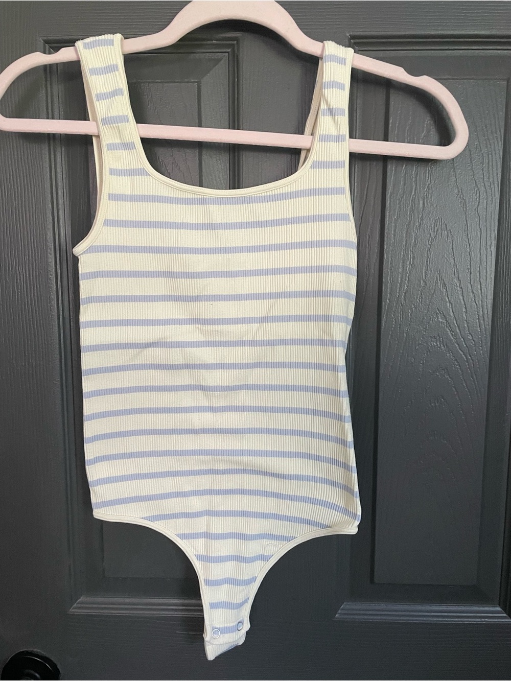 By Together Cream & Light Blue Striped Ribbed One-Piece Bodysuit